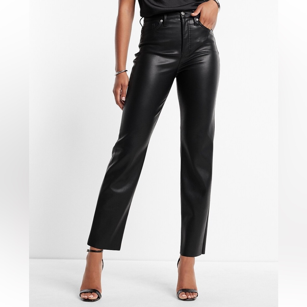 Super High Waisted Faux Leather Modern Straight Pant- Size 4